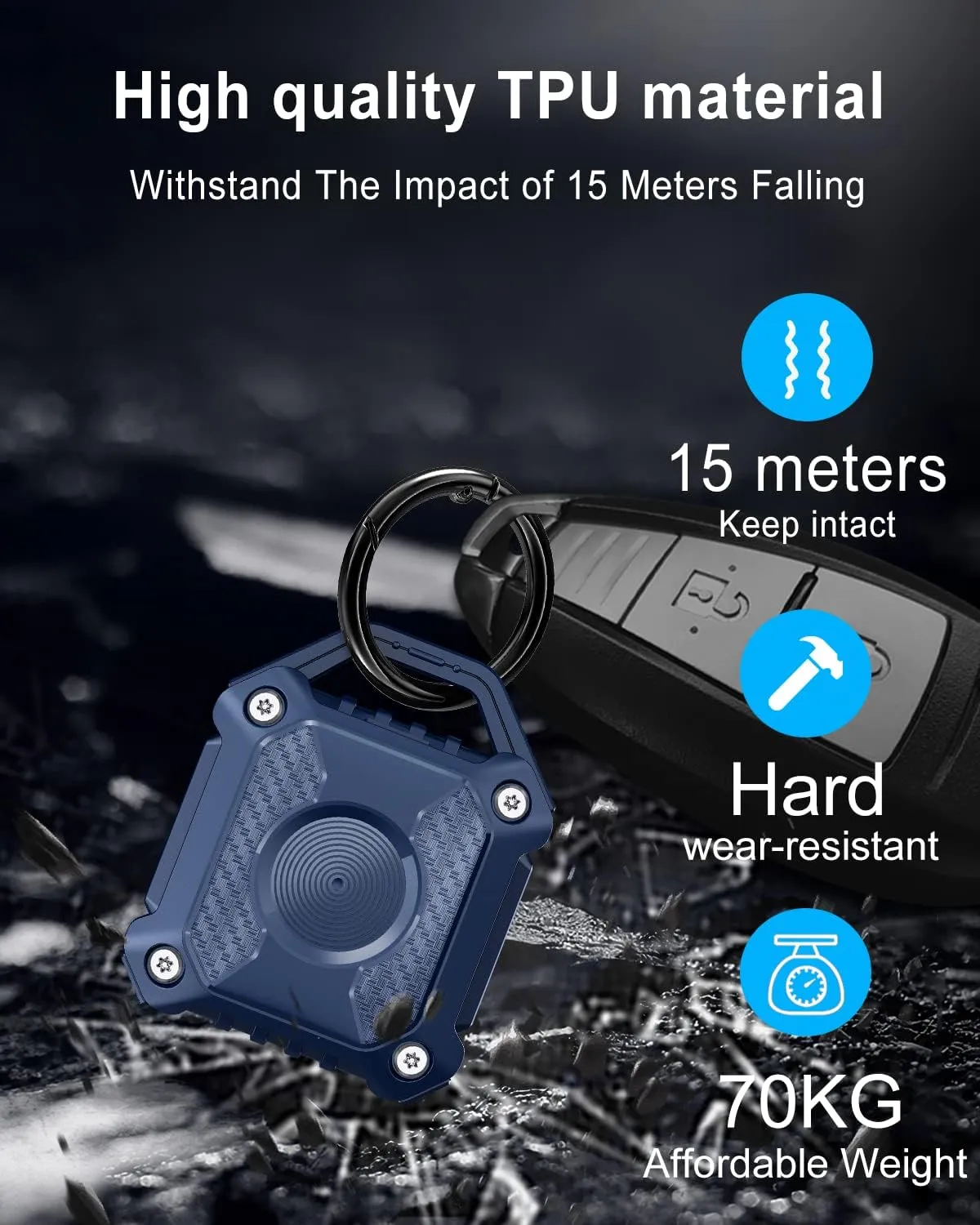Airtag Holder 2 Pack,IP68 Waterproof Air Tag. Holder Keychain,Hard TPU Airtag Keychain, 360 Full Protection, Apple Tag Holder with Key Ring,Airtag Case Compatible Apple Airtag.(Dark Blue 2Pack)