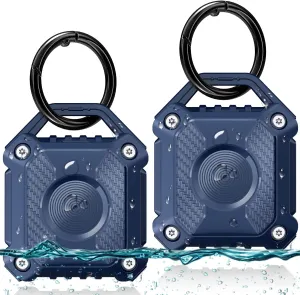 Airtag Holder 2 Pack,IP68 Waterproof Air Tag. Holder Keychain,Hard TPU Airtag Keychain, 360 Full Protection, Apple Tag Holder with Key Ring,Airtag Case Compatible Apple Airtag.(Dark Blue 2Pack)