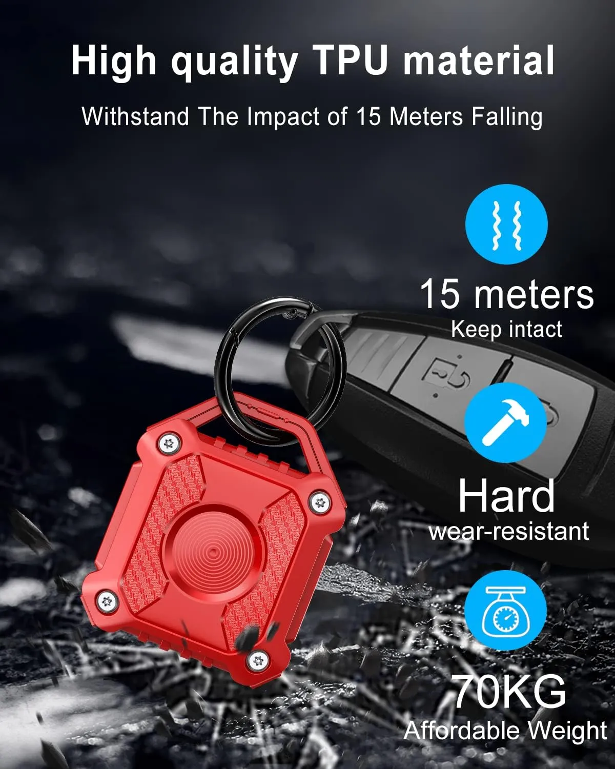 Airtag Holder 2 Pack,IP68 Waterproof Air Tag. Holder Keychain,Hard TPU Airtag Keychain, 360 Full Protection, Apple Tag Holder with Key Ring,Airtag Case Compatible Apple Airtag.(Red 2Pack)
