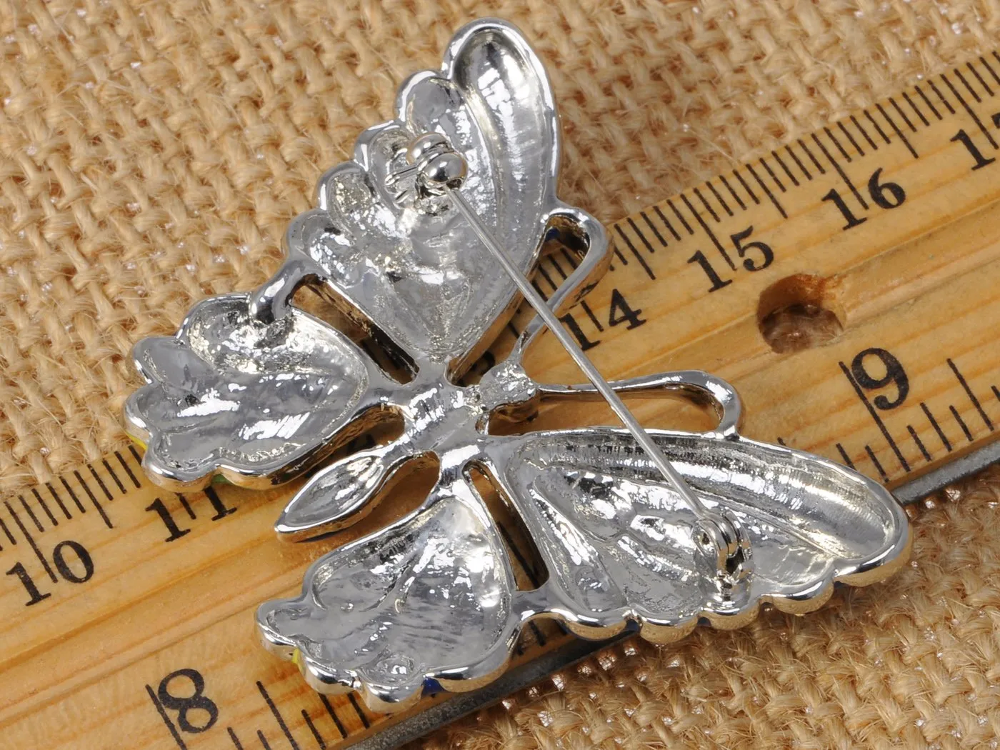 Alilang Womens Silvery Tone Blue Rhinestones Glitter Butterfly Brooch Pin