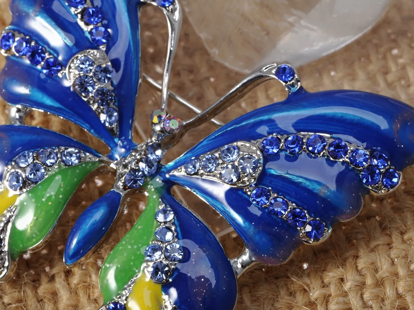Alilang Womens Silvery Tone Blue Rhinestones Glitter Butterfly Brooch Pin