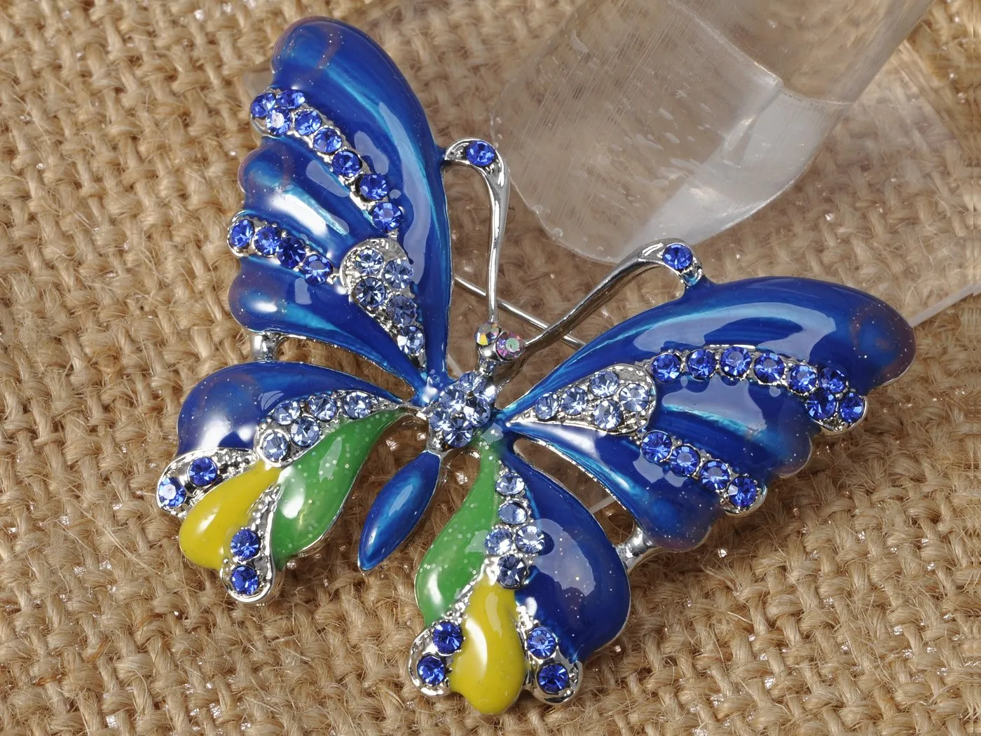 Alilang Womens Silvery Tone Blue Rhinestones Glitter Butterfly Brooch Pin
