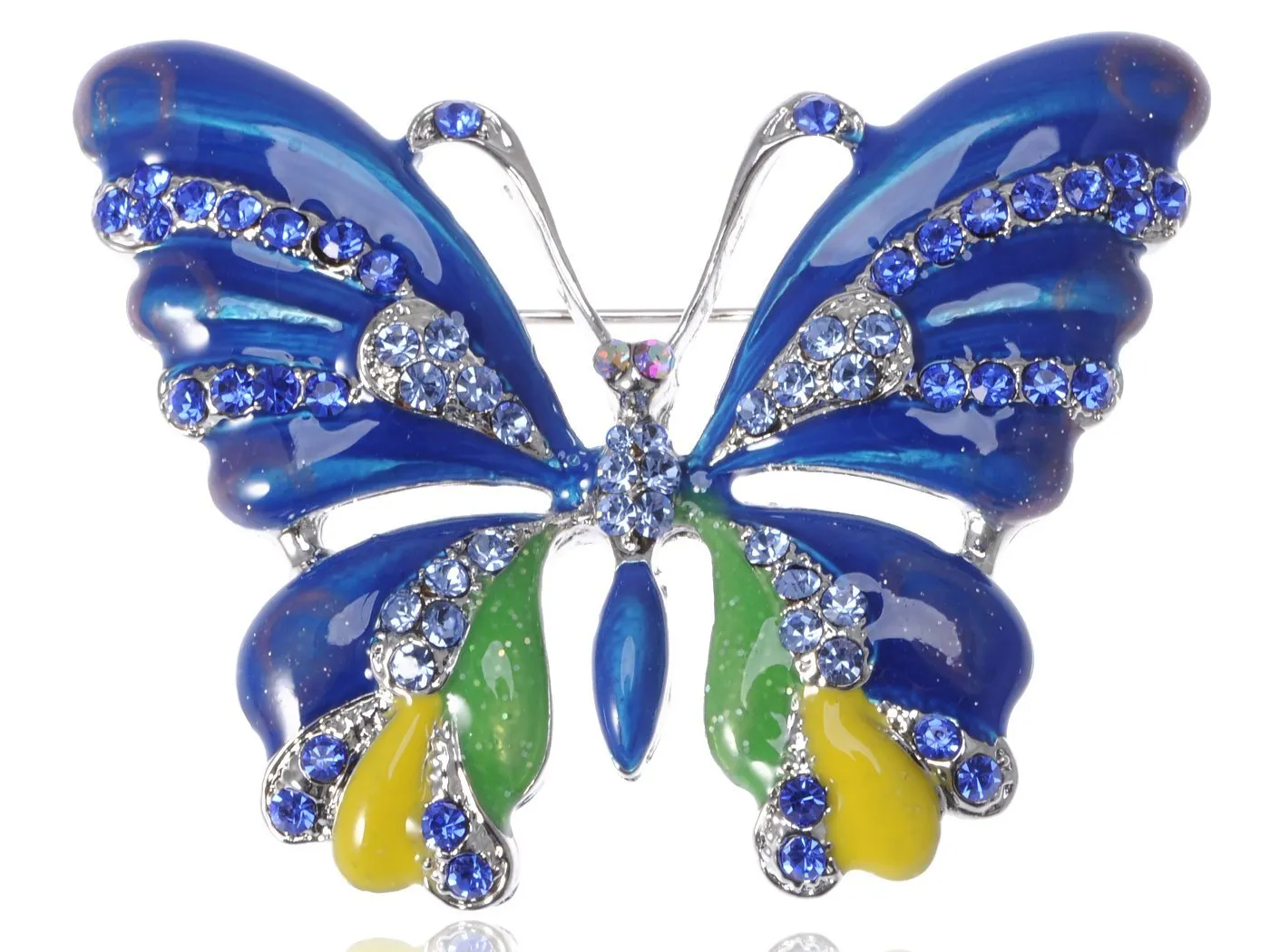 Alilang Womens Silvery Tone Blue Rhinestones Glitter Butterfly Brooch Pin