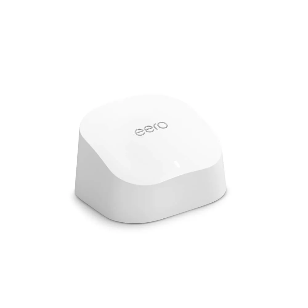 Amazon eero 6 mesh wifi router - Supports internet plans up to 900 Mbps, Coverage up to 1,500 sq. ft., Connect 75  devices, 1-pack