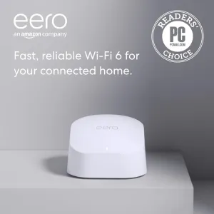 Amazon eero 6 mesh wifi router - Supports internet plans up to 900 Mbps, Coverage up to 1,500 sq. ft., Connect 75  devices, 1-pack