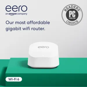 Amazon eero 6  mesh wifi router - Supports internet plans up to a Gigabit, Coverage up to 1,500 sq. ft., Connect 75  devices, 1-pack