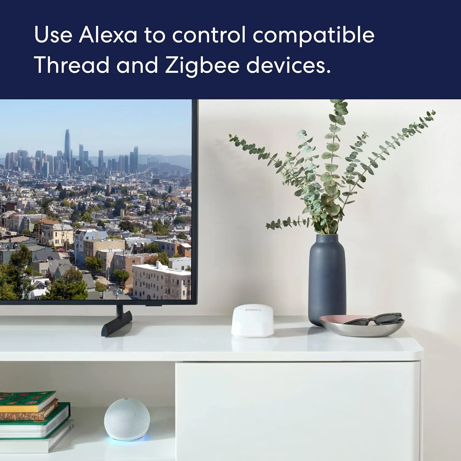 Amazon eero 6  mesh wifi router - Supports internet plans up to a Gigabit, Coverage up to 1,500 sq. ft., Connect 75  devices, 1-pack