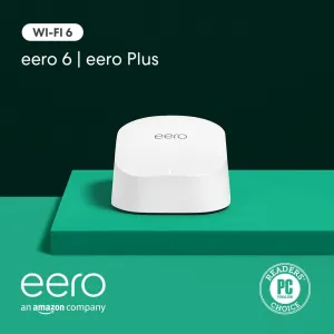 Amazon eero 6 mesh wifi router with 1-month free eero Plus (auto-renews) - Supports internet plans up to 900 Mbps, Coverage up to 1,500 sq. ft., Connect 75  devices, 1-pack