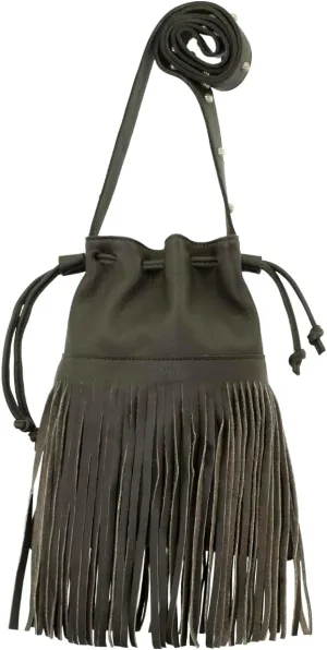 American West Leather Bucket Crossbody With Fringe For Women