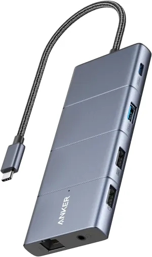 Anker USB C Hub, 11-in-1 Docking Station Dual Monitor, 10 Gbps USB-C and USB-A Data Ports, 4K HDMI and DisplayPort, 100W Power Delivery, 2 Data Ports, Ethernet, for XPS and More
