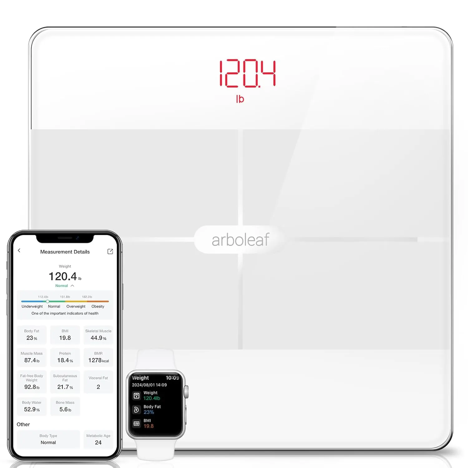 arboleaf Smart Scale for Body Weight, High-Precision Digital Bathroom Body Fat Scale with 14 Body Composition Metrics, Bluetooth Sync, Sleek and Durable Design