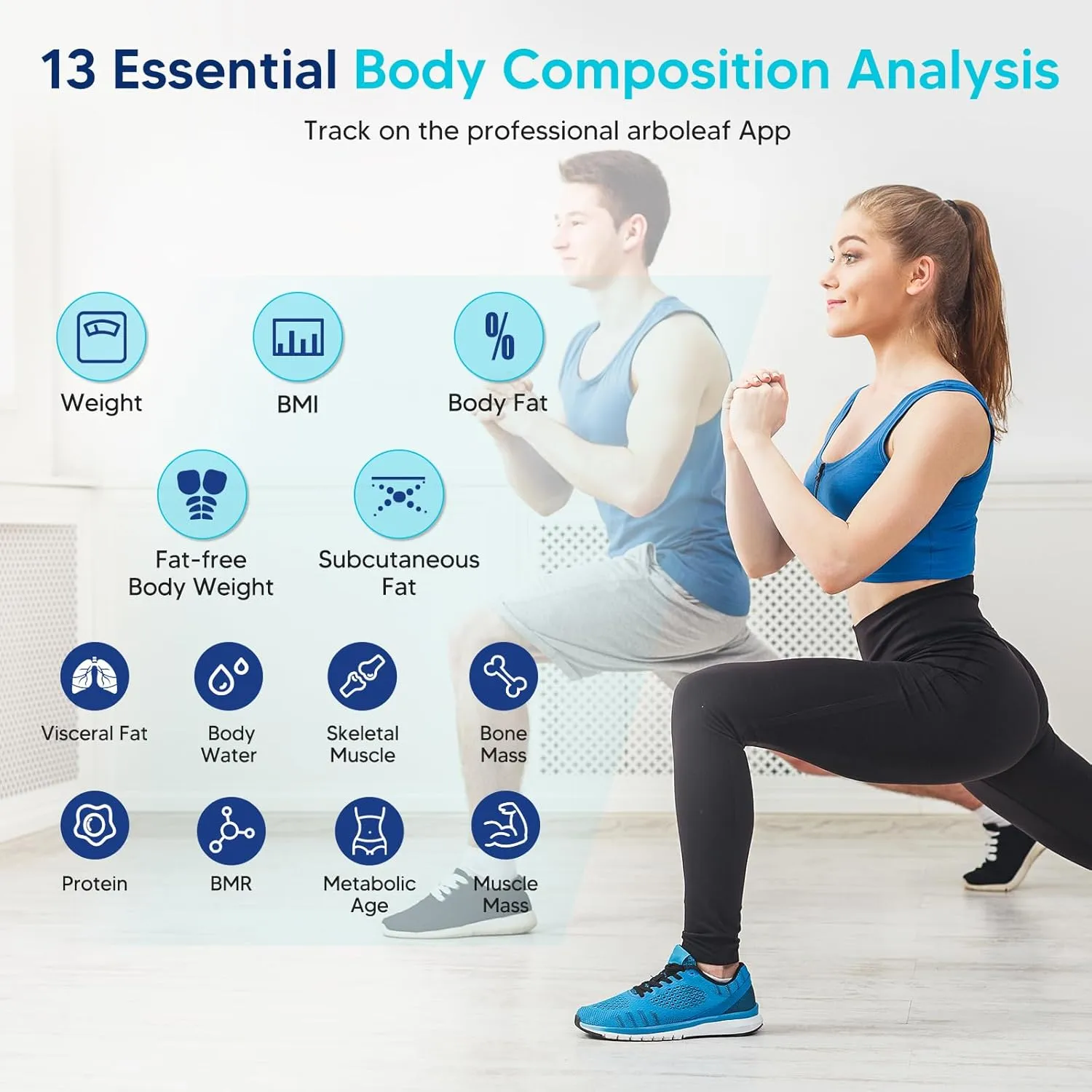 arboleaf Smart Scale for Body Weight, High-Precision Digital Bathroom Body Fat Scale with 14 Body Composition Metrics, Bluetooth Sync, Sleek and Durable Design