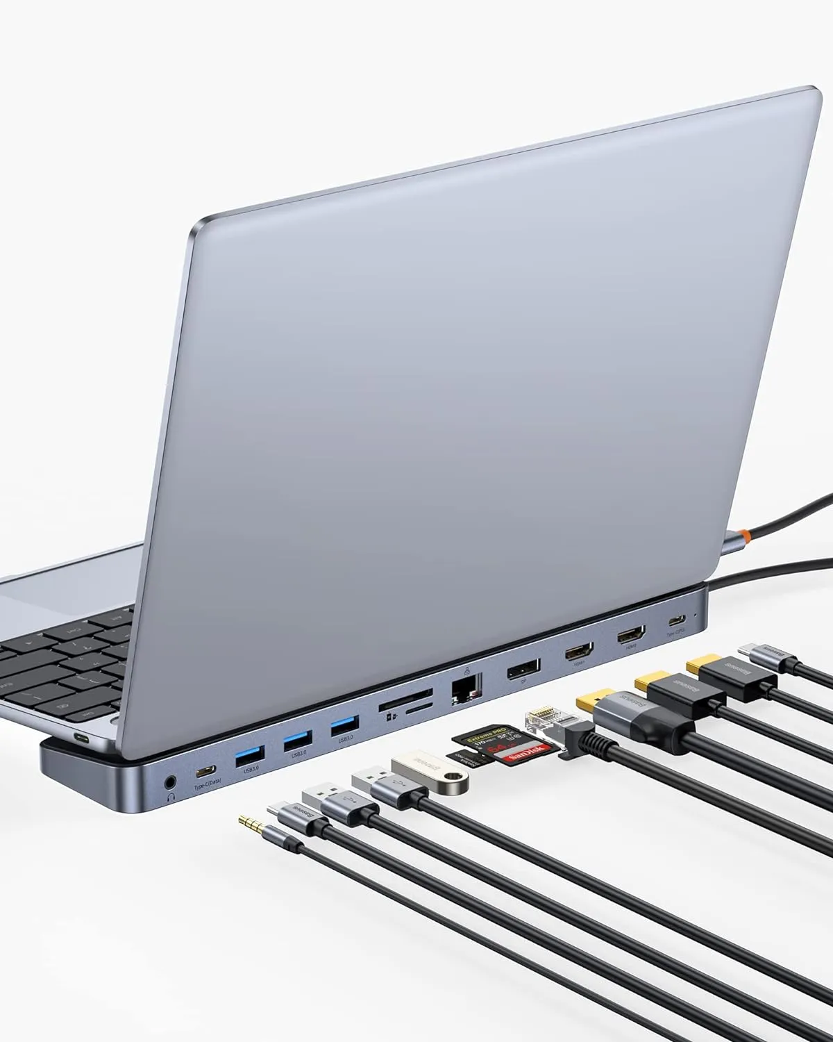 Baseus Laptop Docking Station, 4K Multitasking Docking Station with 2 HDMI DP, PD, 3 USB-A, RJ45, Audio, TF/SD Card Reader, USB Hub Compatible for MacBook/Dell/HP/Surface/Lenovo