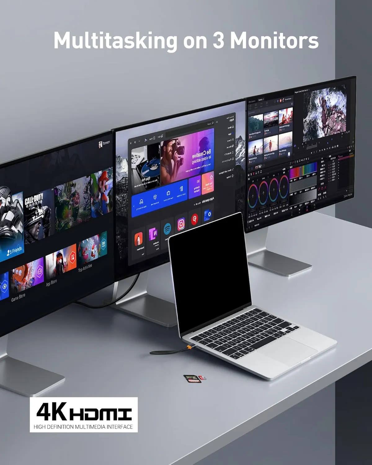 Baseus Laptop Docking Station, 4K Multitasking Docking Station with 2 HDMI DP, PD, 3 USB-A, RJ45, Audio, TF/SD Card Reader, USB Hub Compatible for MacBook/Dell/HP/Surface/Lenovo