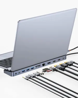 Baseus Laptop Docking Station, 4K Multitasking Docking Station with 2 HDMI DP, PD, 3 USB-A, RJ45, Audio, TF/SD Card Reader, USB Hub Compatible for MacBook/Dell/HP/Surface/Lenovo
