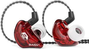 BASN Bsinger BC100 in Ear Monitor Headphones Universal Fit Noise Isolating IEM Earphones for Musicians Singers Studio Audiophiles (Red)