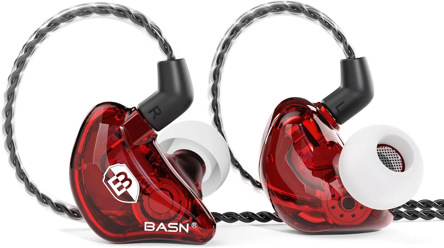 BASN Bsinger BC100 in Ear Monitor Headphones Universal Fit Noise Isolating IEM Earphones for Musicians Singers Studio Audiophiles (Red)