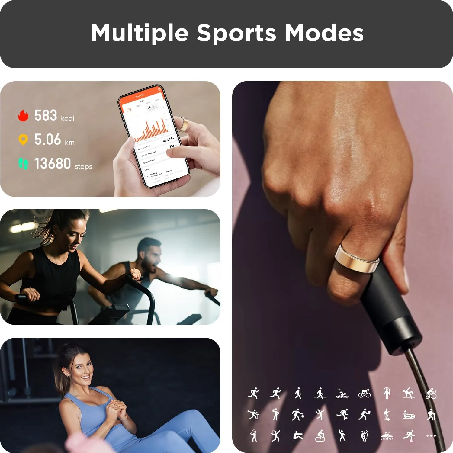 BENIO Smart Ring for Women Men, Health Ring Fitness Tracker with Sleep Trackers/Heart Rate/Steps/Calories, No APP Subscription, Fitness Ring Up to 7-Days, for iPhone & Android (Gold, 9#)