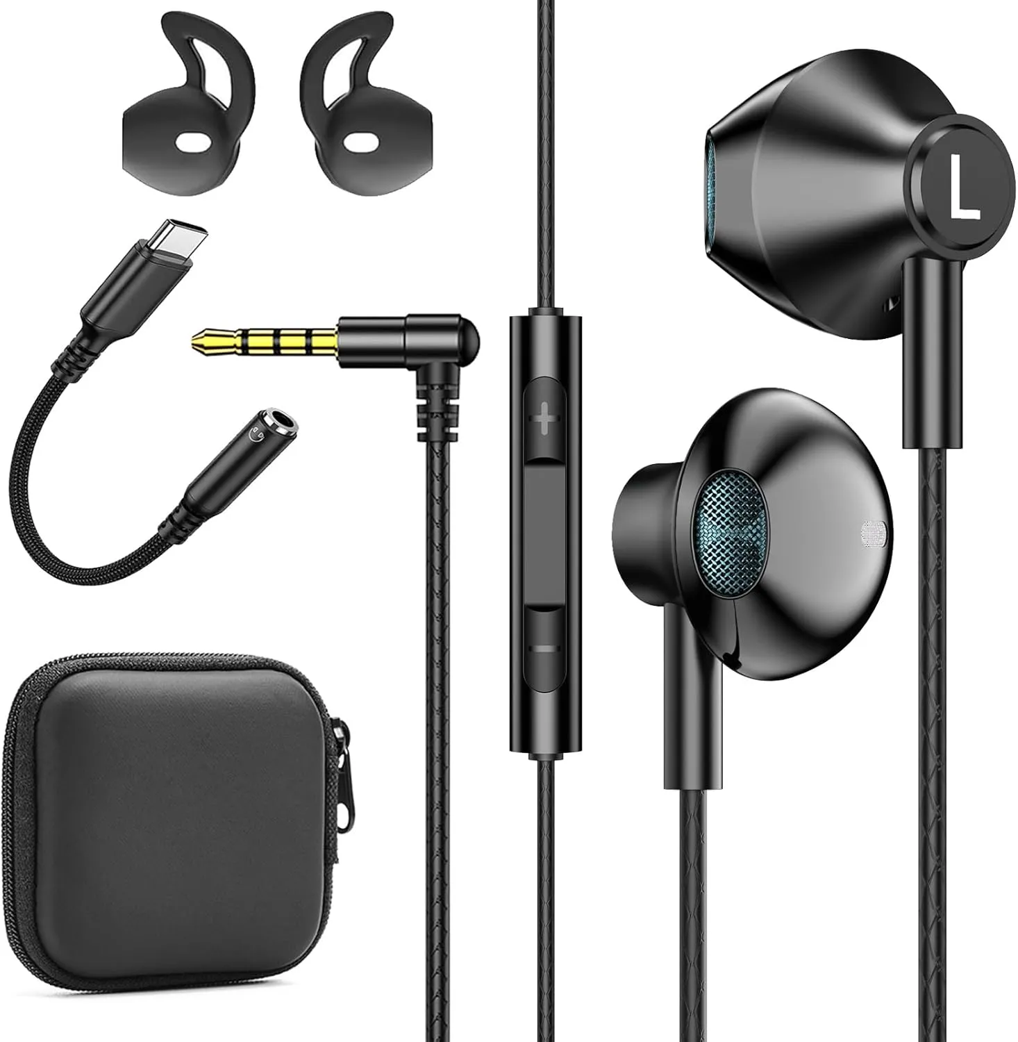 Black Wired Earbuds with Mic in-Ear Earphones Build-in Microphone HiFi Stereo Headphones Compatible for iPhone iPad Android Mp3 and Most of 3.5mm Aux Devices