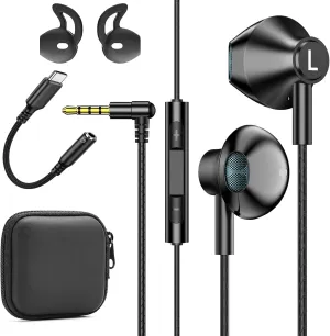 Black Wired Earbuds with Mic in-Ear Earphones Build-in Microphone HiFi Stereo Headphones Compatible for iPhone iPad Android Mp3 and Most of 3.5mm Aux Devices