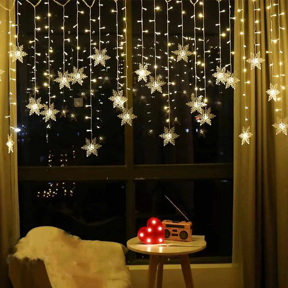 BLONKY LED Christmas Curtain Snowflake String Lights
