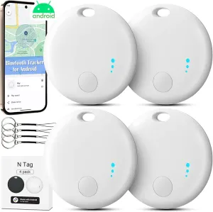 Bluetooth Tracker for Android, 4 Pack Item Finder Work with Google Find My Device App, Keys Finder and Item Locator for Keys Wallet Bags Pets ONLY Android, Smart Tracking Tag for Luggage, Backpack