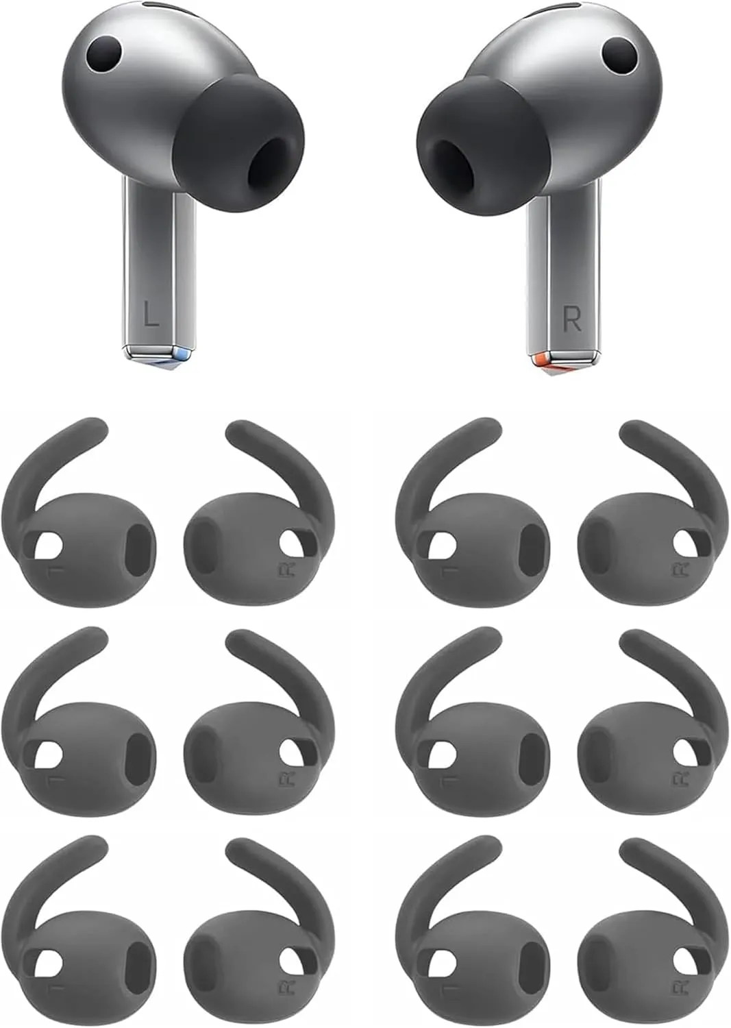 BLUEWALL Sport Earhook Compatible with Galaxy Buds 3 Pro Earbuds SM-R630NZAEXAR, 6 Pairs Replacement Silicone Earbuds Hook, Compatible with Galaxy Buds 3 Pro SM-R630 6 Pairs Gray