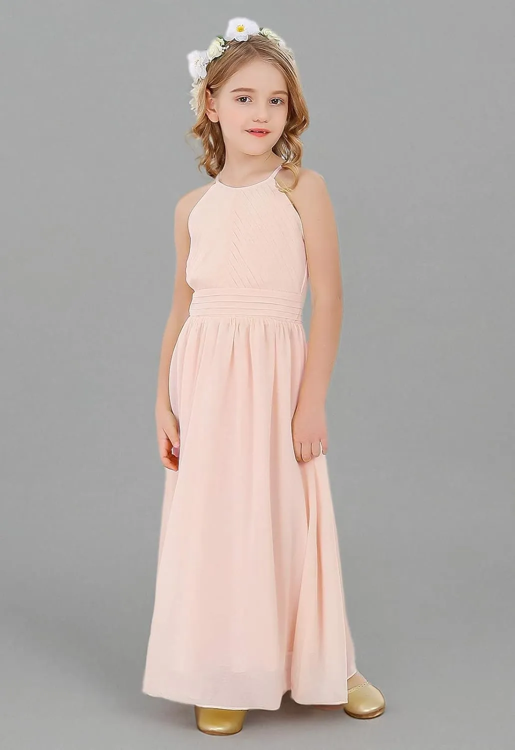 Bow Dream Flower Girl's Dress Ruffled Chiffon Wedding Bridesmaid Youth Big Girls Pageant Party Evening Prom Gowns