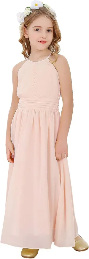 Bow Dream Flower Girl's Dress Ruffled Chiffon Wedding Bridesmaid Youth Big Girls Pageant Party Evening Prom Gowns
