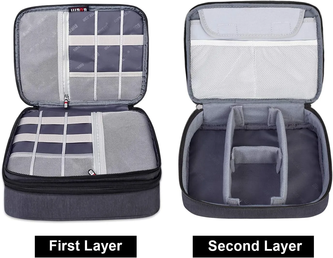 BUBM Electronic Organizer, Double Layer Travel Gear Bag for Cables, Plugs, Flash Hard Drive, Power Bank and More--a Sleeve Pouch for iPad (Large, Black)