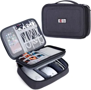 BUBM Electronic Organizer, Double Layer Travel Gear Bag for Cables, Plugs, Flash Hard Drive, Power Bank and More--a Sleeve Pouch for iPad (Large, Black)