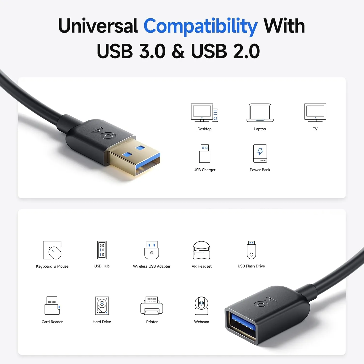 Cable Matters 5Gbps Long USB Extension Cable - 10ft, USB 3.0 Extension Cable, Male to Female USB3.0 Extender, Compatible with Webcam, VR Headset, Printer, Hard Drive, Black