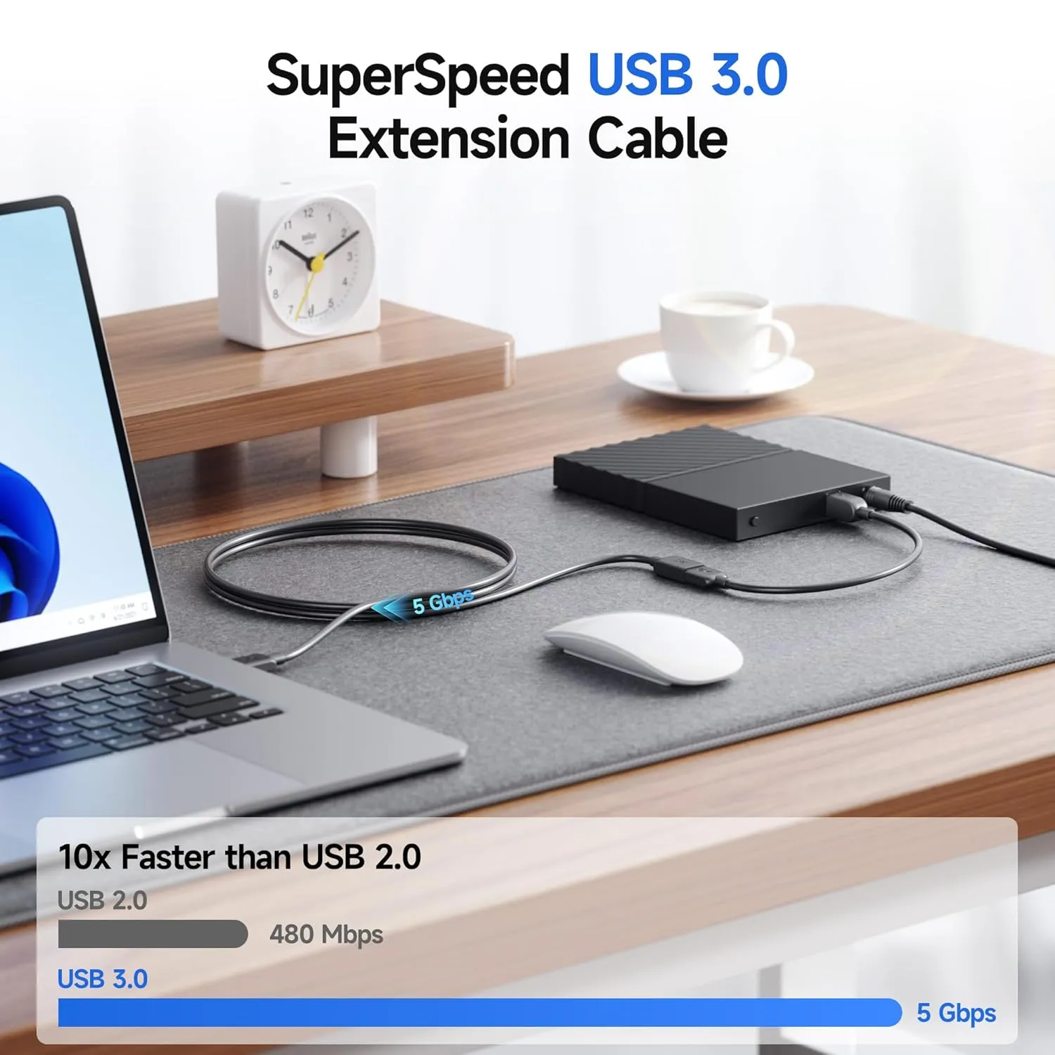 Cable Matters 5Gbps Long USB Extension Cable - 10ft, USB 3.0 Extension Cable, Male to Female USB3.0 Extender, Compatible with Webcam, VR Headset, Printer, Hard Drive, Black
