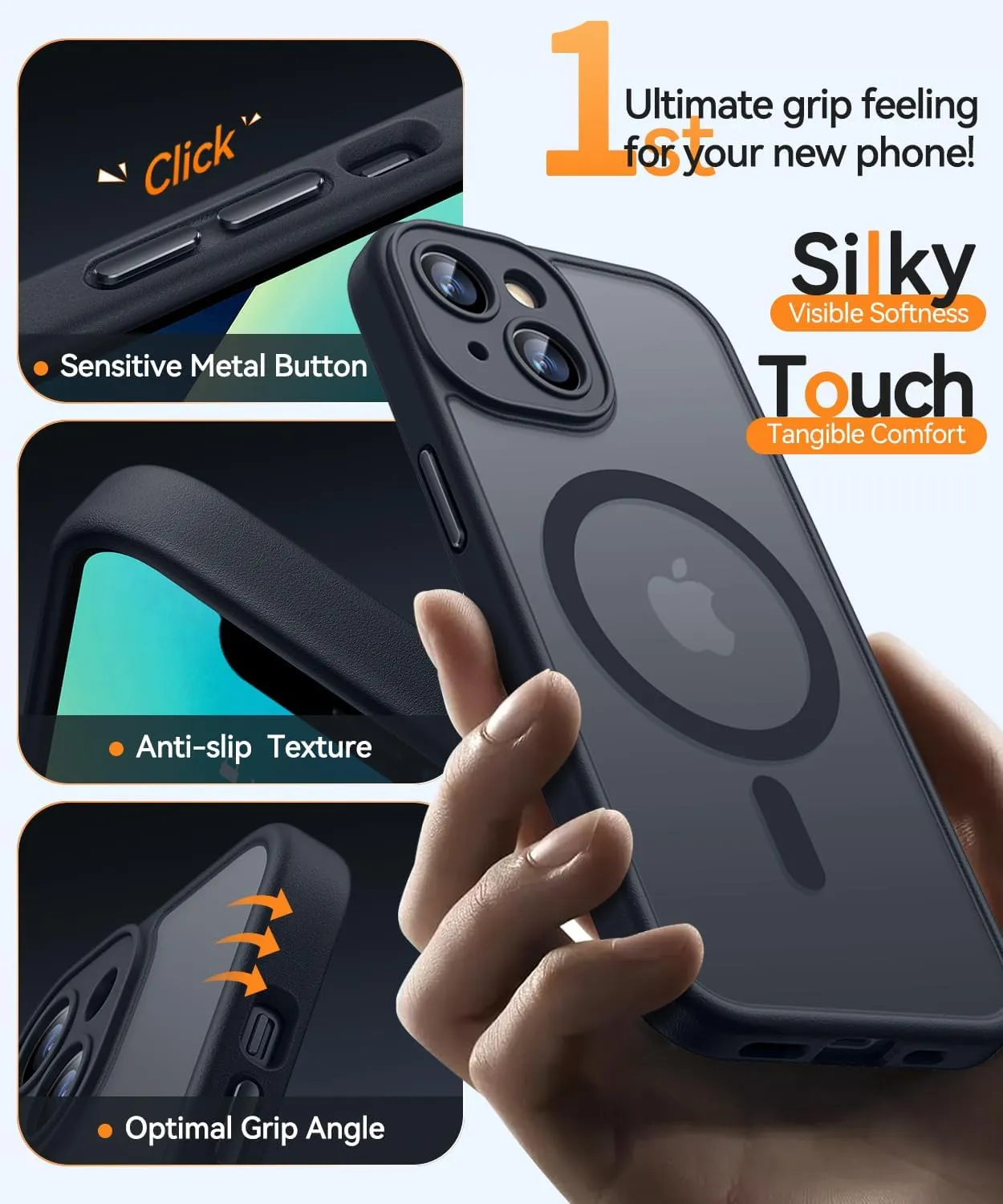 CANSHN Magnetic for iPhone 13 Case, Upgraded [Full Camera Protection] [Compatible with Magsafe] [Translucent Matte] Shockproof Protective Phone Case for iPhone 13 6.1" - Black