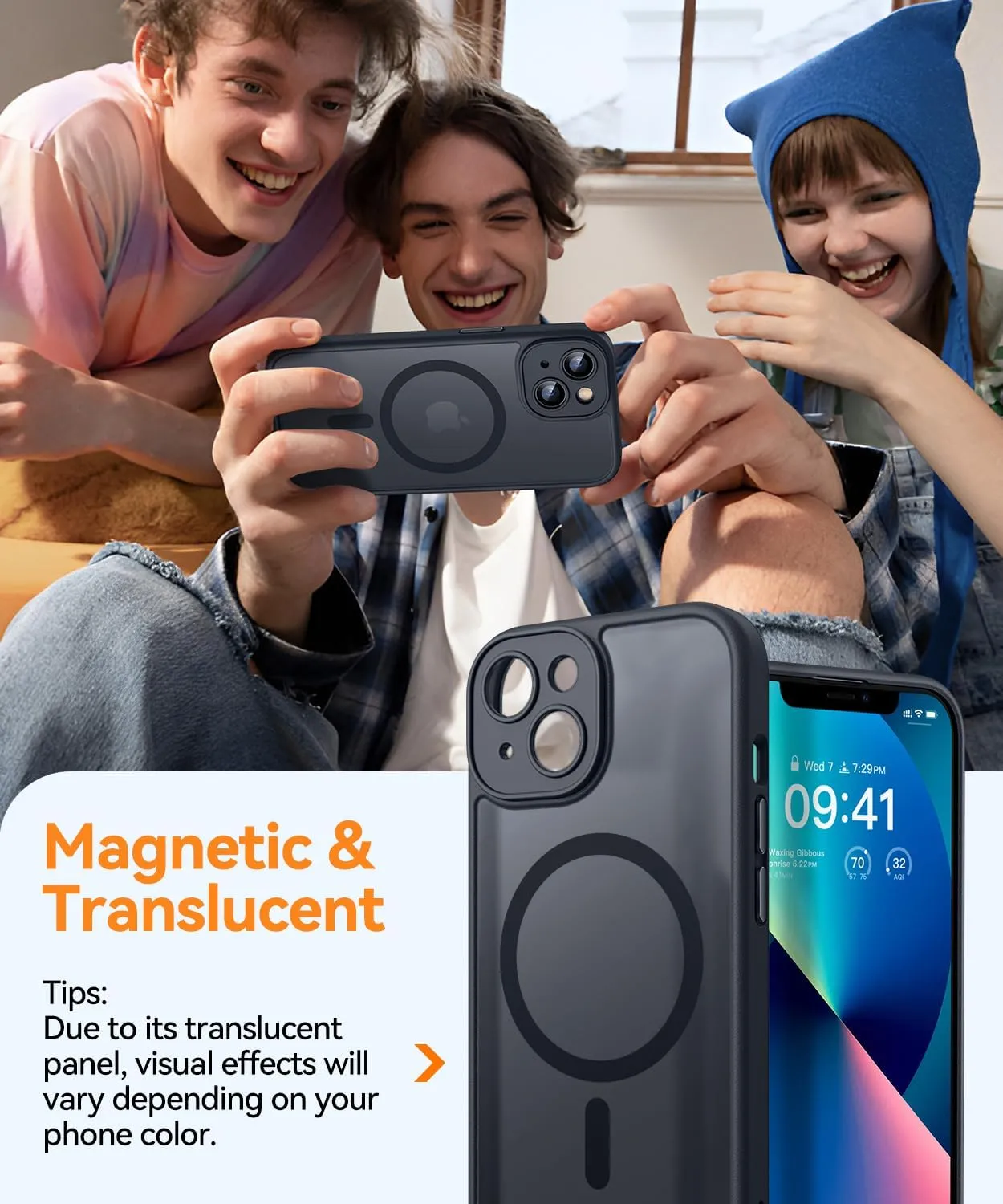 CANSHN Magnetic for iPhone 13 Case, Upgraded [Full Camera Protection] [Compatible with Magsafe] [Translucent Matte] Shockproof Protective Phone Case for iPhone 13 6.1" - Black