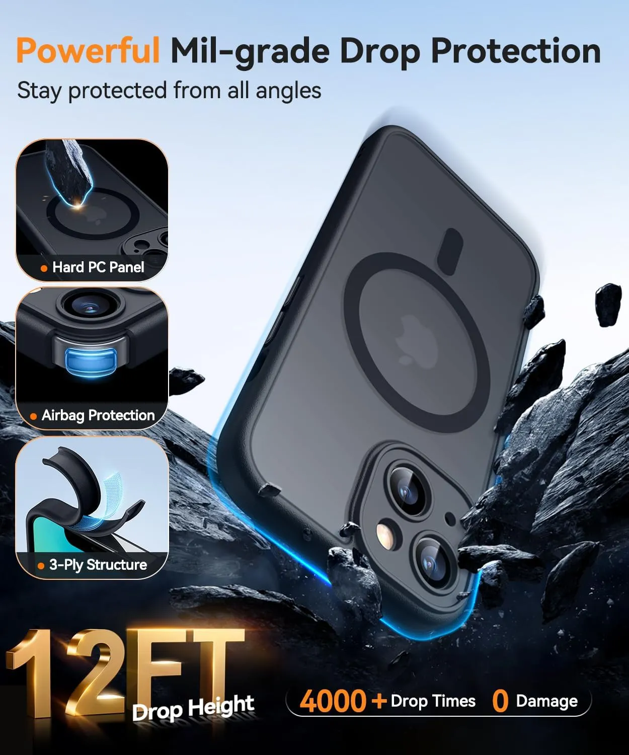 CANSHN Magnetic for iPhone 13 Case, Upgraded [Full Camera Protection] [Compatible with Magsafe] [Translucent Matte] Shockproof Protective Phone Case for iPhone 13 6.1" - Black