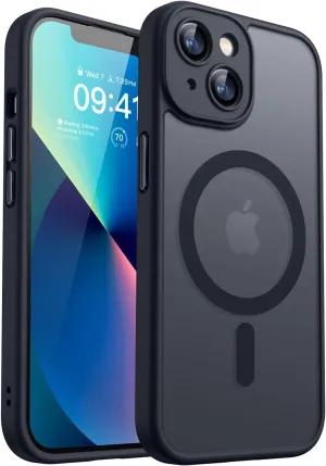CANSHN Magnetic for iPhone 13 Case, Upgraded [Full Camera Protection] [Compatible with Magsafe] [Translucent Matte] Shockproof Protective Phone Case for iPhone 13 6.1" - Black