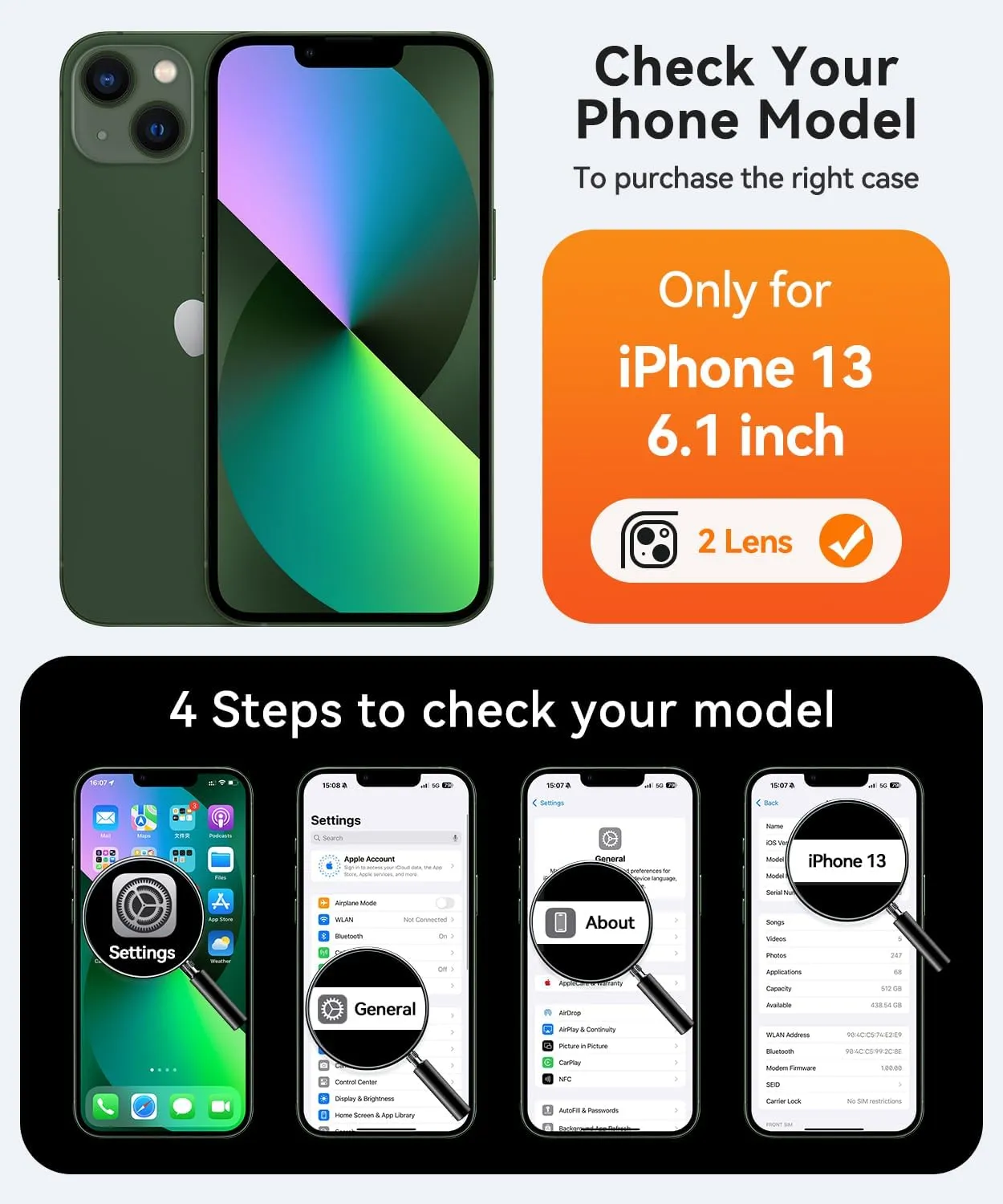 CANSHN Magnetic for iPhone 13 Case, Upgraded [Full Camera Protection] [Compatible with Magsafe] [Translucent Matte] Shockproof Protective Phone Case for iPhone 13 6.1" - Black