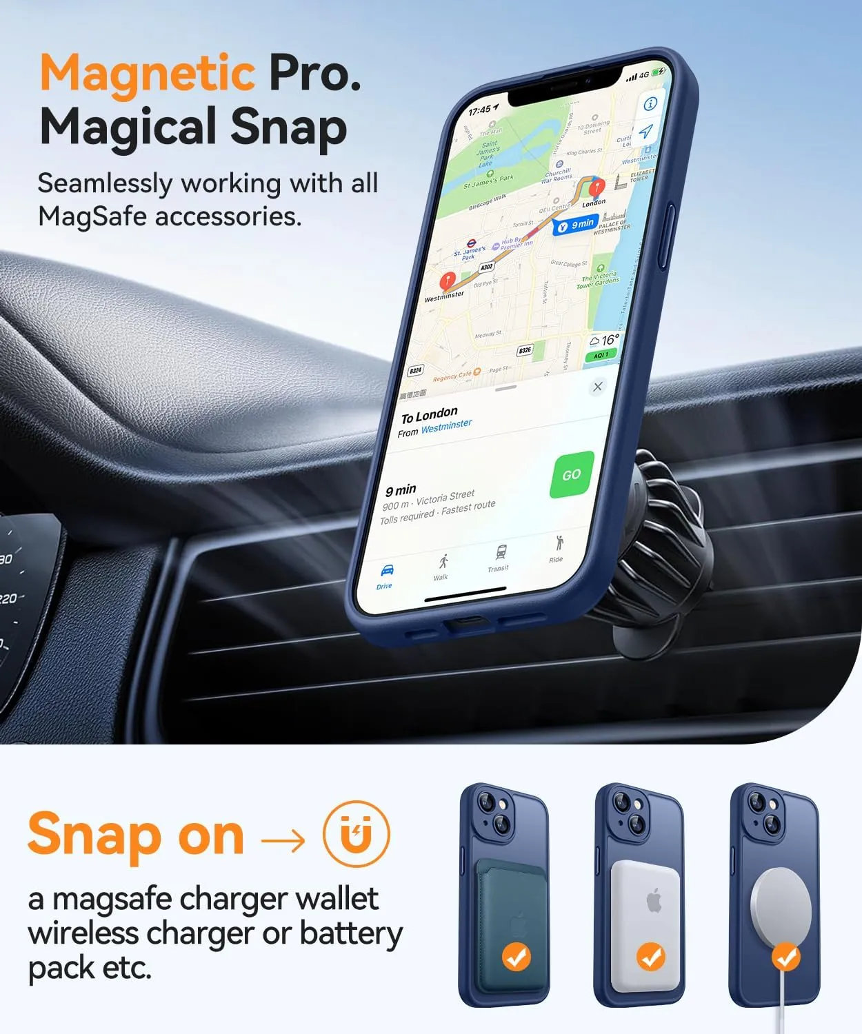 CANSHN Magnetic for iPhone 13 Case, Upgraded [Full Camera Protection] [Compatible with Magsafe] [Translucent Matte] Shockproof Protective Phone Case for iPhone 13 6.1" - Deep Blue