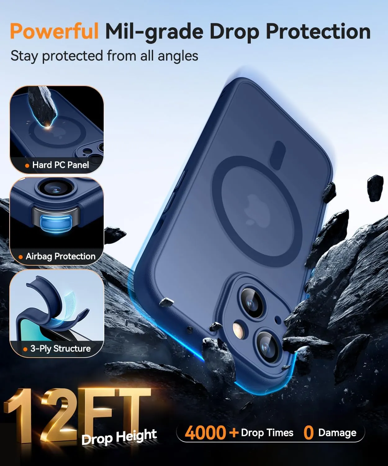 CANSHN Magnetic for iPhone 13 Case, Upgraded [Full Camera Protection] [Compatible with Magsafe] [Translucent Matte] Shockproof Protective Phone Case for iPhone 13 6.1" - Deep Blue