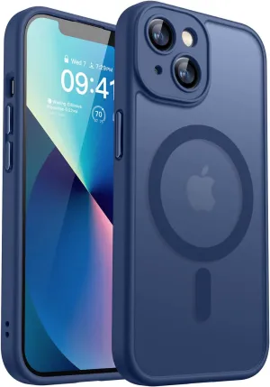 CANSHN Magnetic for iPhone 13 Case, Upgraded [Full Camera Protection] [Compatible with Magsafe] [Translucent Matte] Shockproof Protective Phone Case for iPhone 13 6.1" - Deep Blue