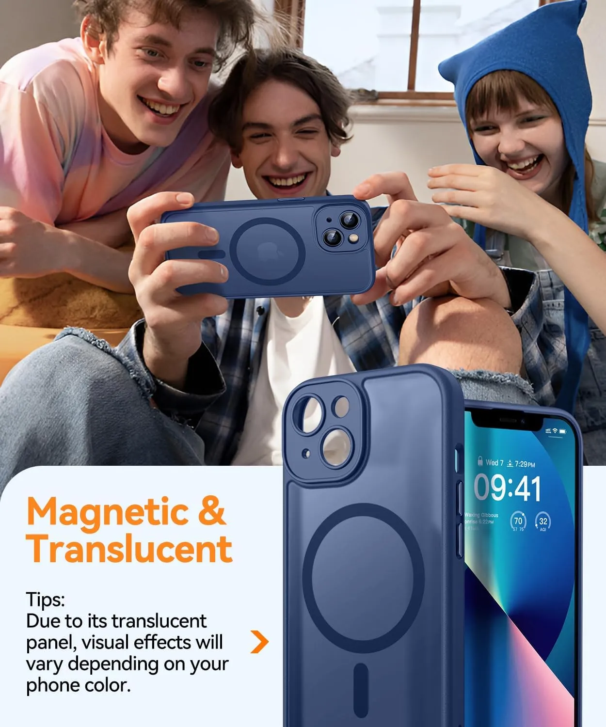 CANSHN Magnetic for iPhone 13 Case, Upgraded [Full Camera Protection] [Compatible with Magsafe] [Translucent Matte] Shockproof Protective Phone Case for iPhone 13 6.1" - Deep Blue