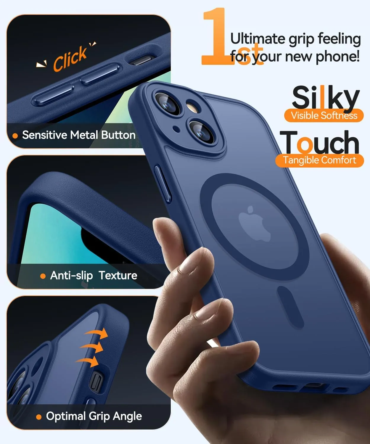 CANSHN Magnetic for iPhone 13 Case, Upgraded [Full Camera Protection] [Compatible with Magsafe] [Translucent Matte] Shockproof Protective Phone Case for iPhone 13 6.1" - Deep Blue