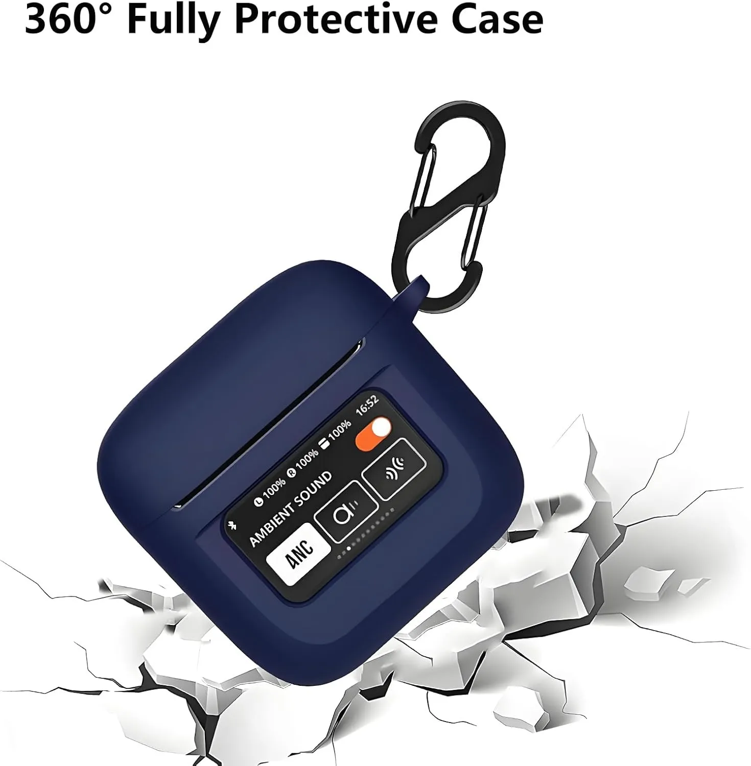 Case Cover Compatible with JBL Tour Pro 2 Earbuds with PET Screen Protector, Shockproof Silicone Protective Cover with Carabiner Accessories Keychain (Navy Blue)