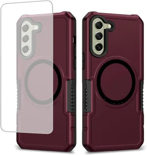 Case for Galaxy S21 5G Case, Samsung S21 SM-G991U with Tempered Glass Screen Protector, [Compatible with MagSafe] Military-Grade Shockproof Protective Phone Cover for Samsung Galaxy S21 5G Wine