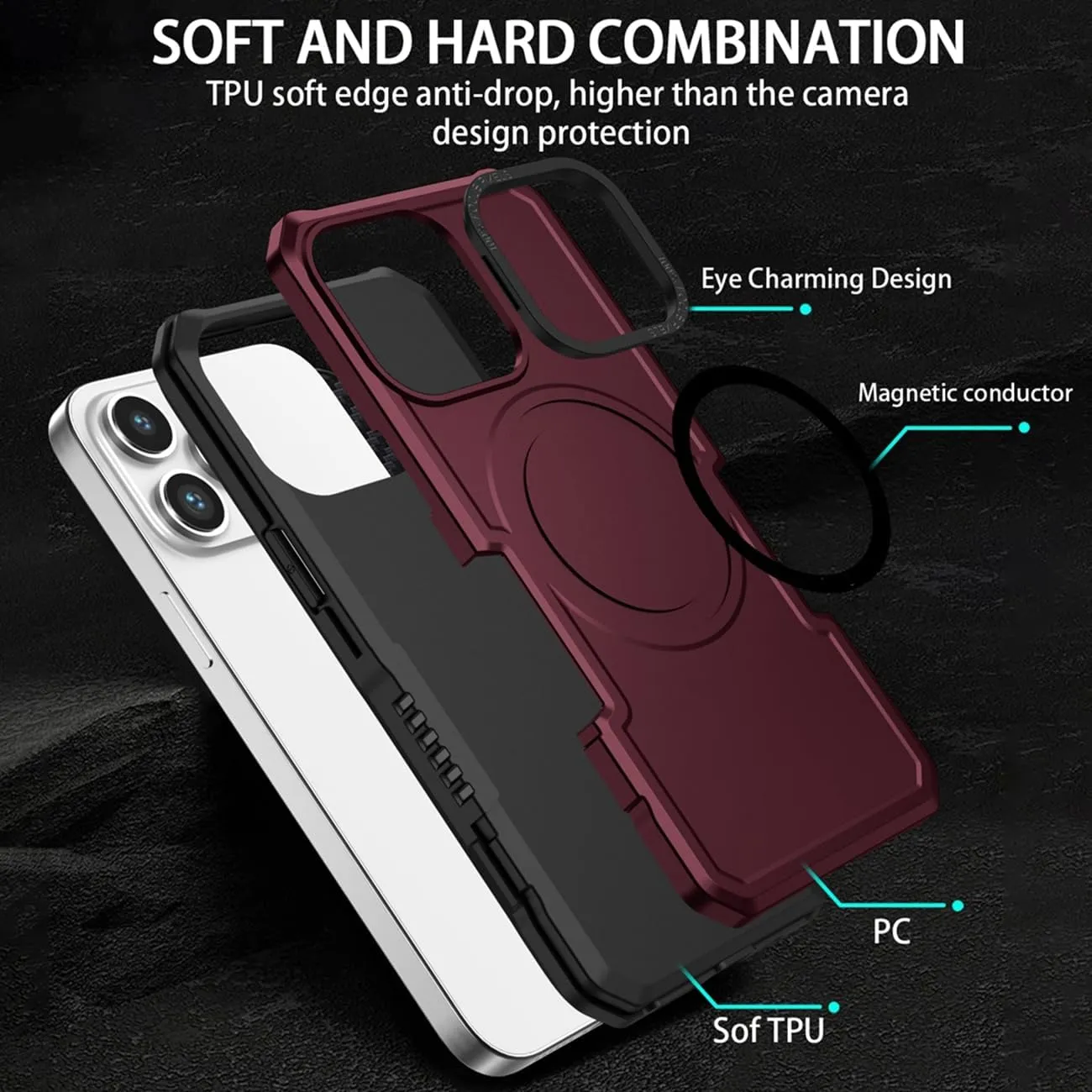 Case for Galaxy S21 5G Case, Samsung S21 SM-G991U with Tempered Glass Screen Protector, [Compatible with MagSafe] Military-Grade Shockproof Protective Phone Cover for Samsung Galaxy S21 5G Wine