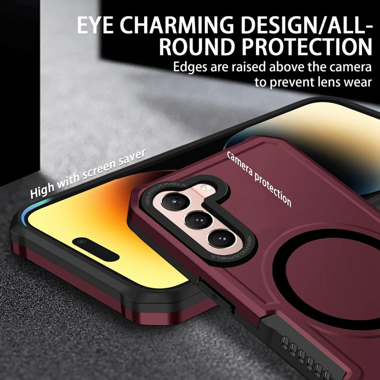 Case for Galaxy S21 5G Case, Samsung S21 SM-G991U with Tempered Glass Screen Protector, [Compatible with MagSafe] Military-Grade Shockproof Protective Phone Cover for Samsung Galaxy S21 5G Wine
