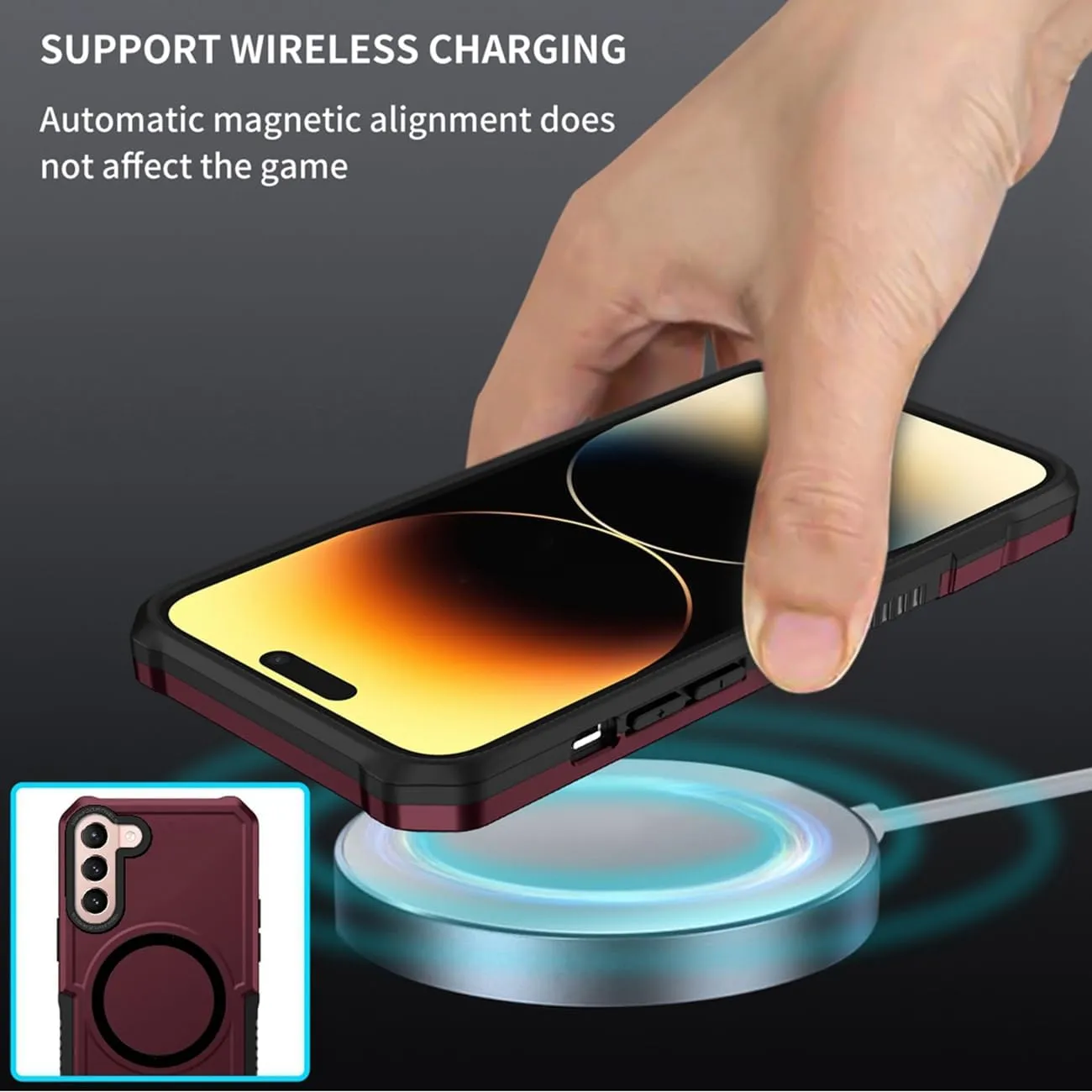 Case for Galaxy S21 5G Case, Samsung S21 SM-G991U with Tempered Glass Screen Protector, [Compatible with MagSafe] Military-Grade Shockproof Protective Phone Cover for Samsung Galaxy S21 5G Wine