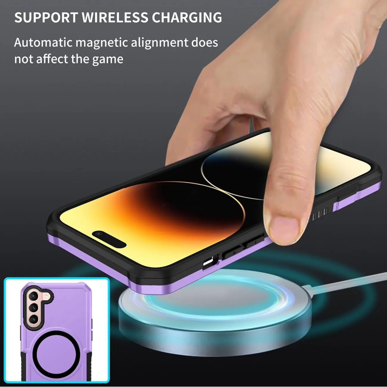 Case for Galaxy S21 5G Case, Samsung S21 SM-G991U with Tempered Glass Screen Protector, [Compatible with MagSafe] Military-Grade Shockproof Protective Phone Cover for Samsung Galaxy S21 Purple