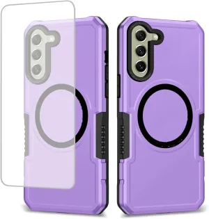 Case for Galaxy S21 5G Case, Samsung S21 SM-G991U with Tempered Glass Screen Protector, [Compatible with MagSafe] Military-Grade Shockproof Protective Phone Cover for Samsung Galaxy S21 Purple